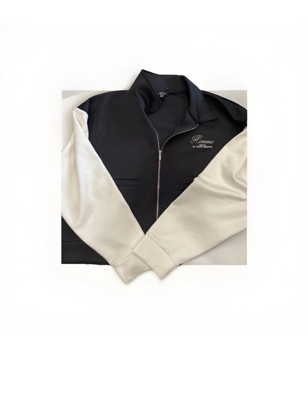 Boohoo Mens Black Jacket with Cream Sleeves
